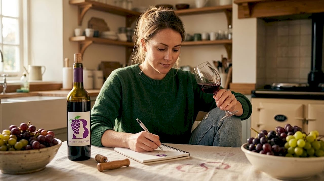 Woman tasting wine in casual kitchen