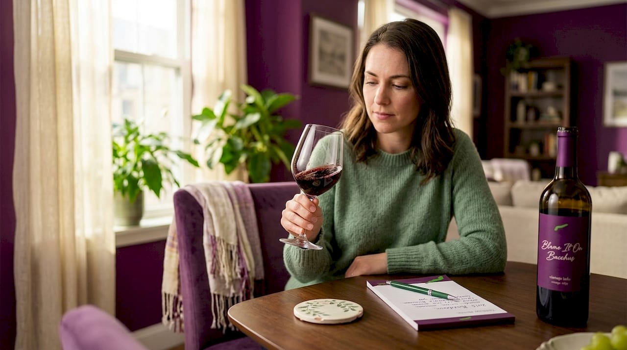 Woman tasting wine with visible sediment