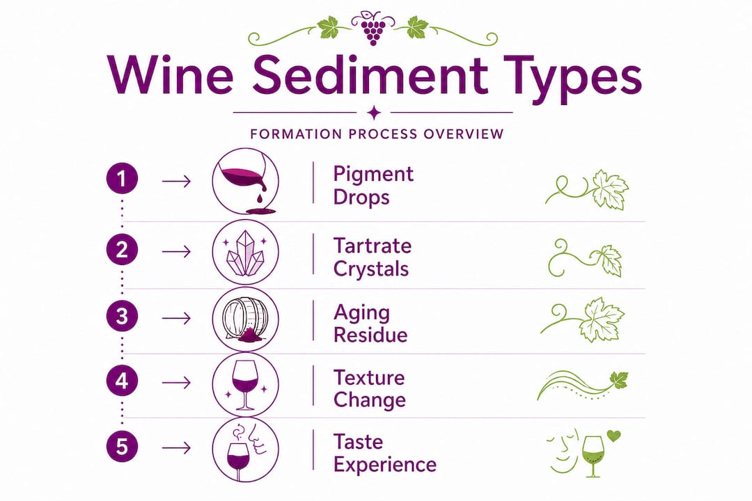Infographic showing wine sediment formation steps