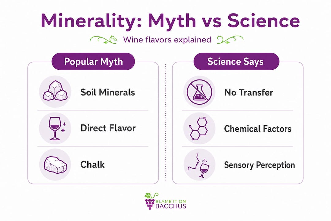 Infographic comparing wine minerality myth vs science