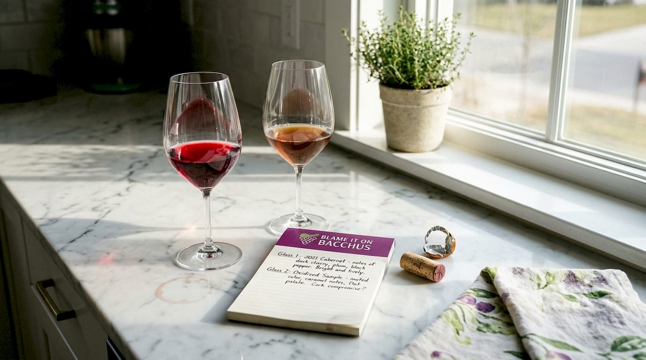 Two wine glasses with different wine colors