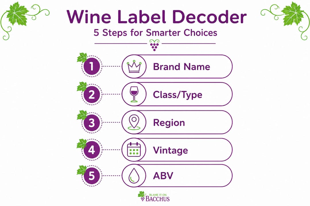Infographic outlining steps to decode a wine label