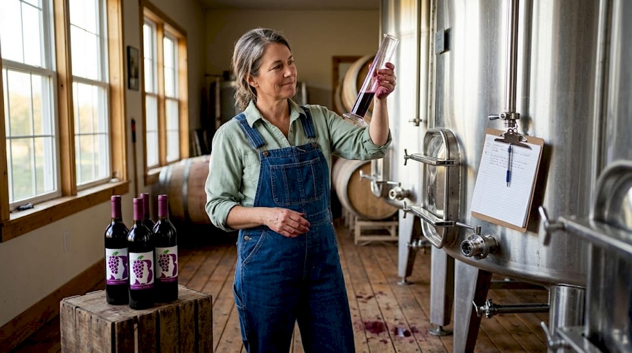 Winemaker checking wine fermentation progress