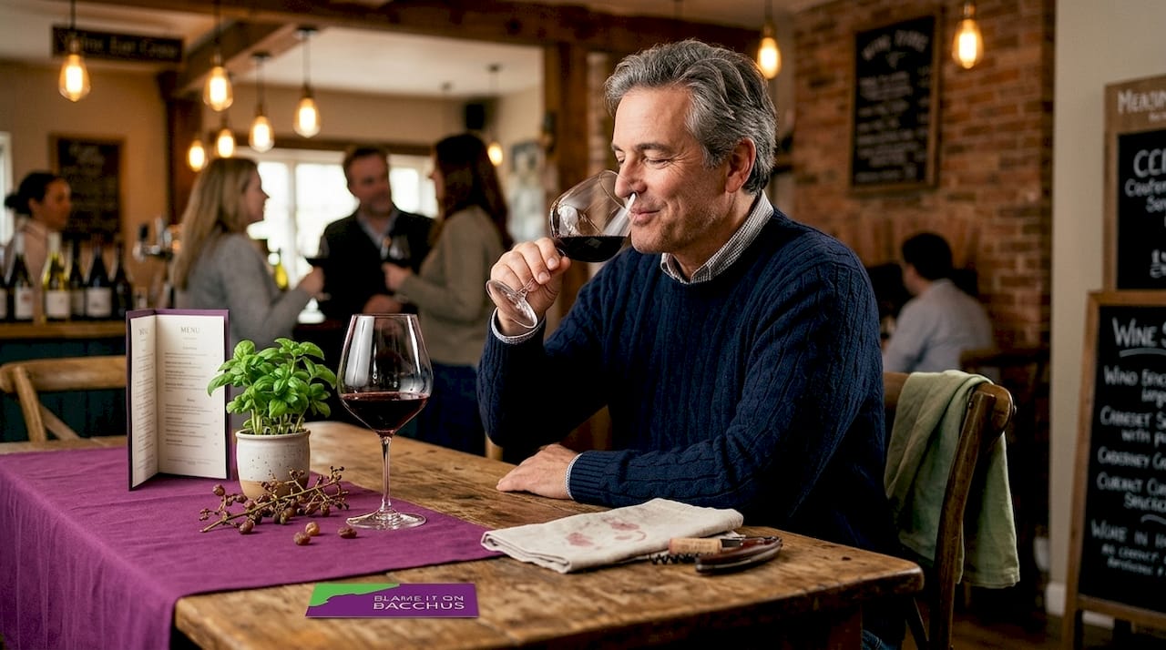 Man enjoying full-bodied wine at bistro