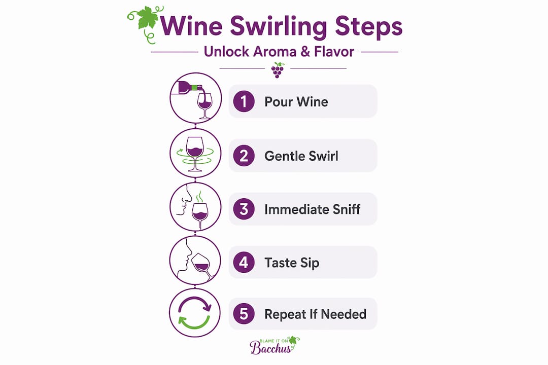 Step by step wine swirling infographic