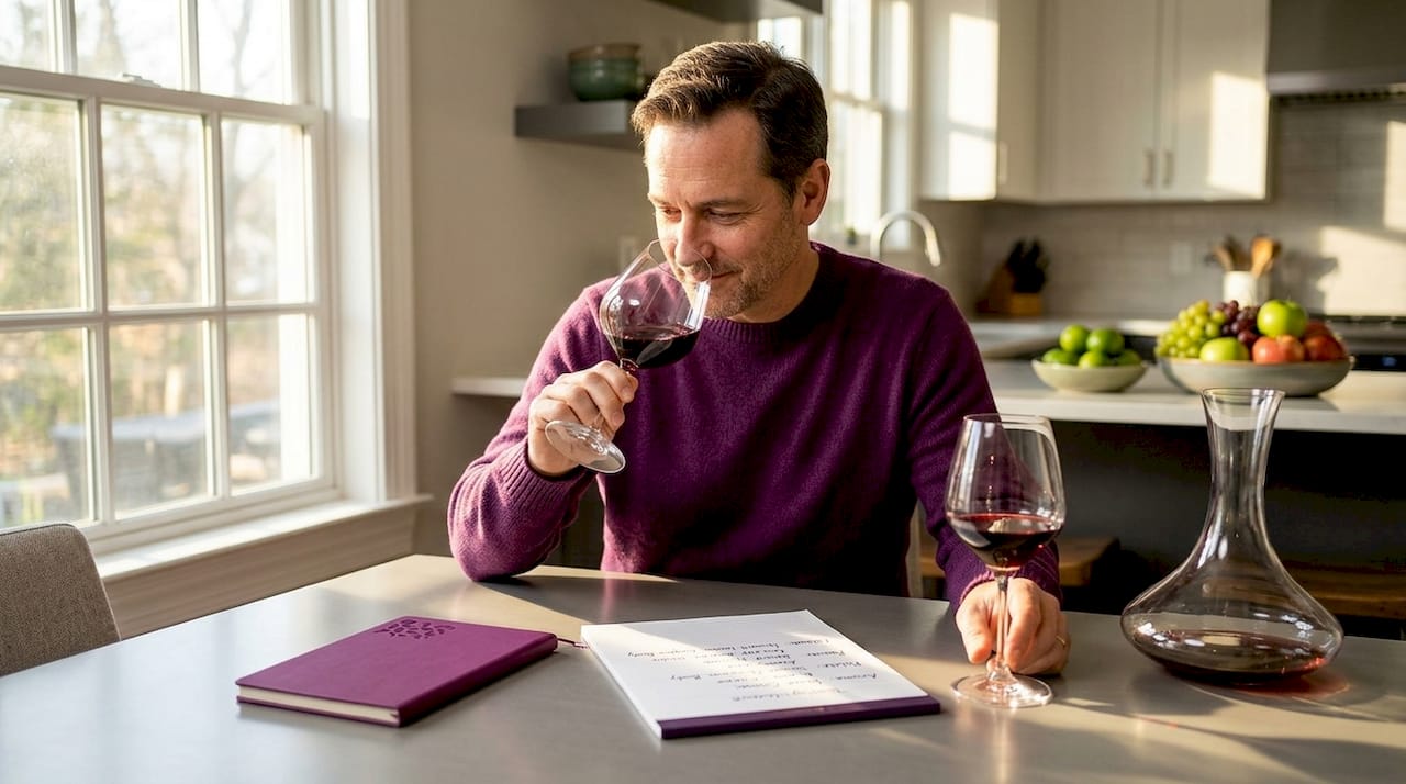 Man comparing aromas of decanted wine
