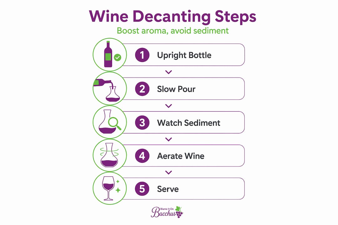 Infographic showing wine decanting steps