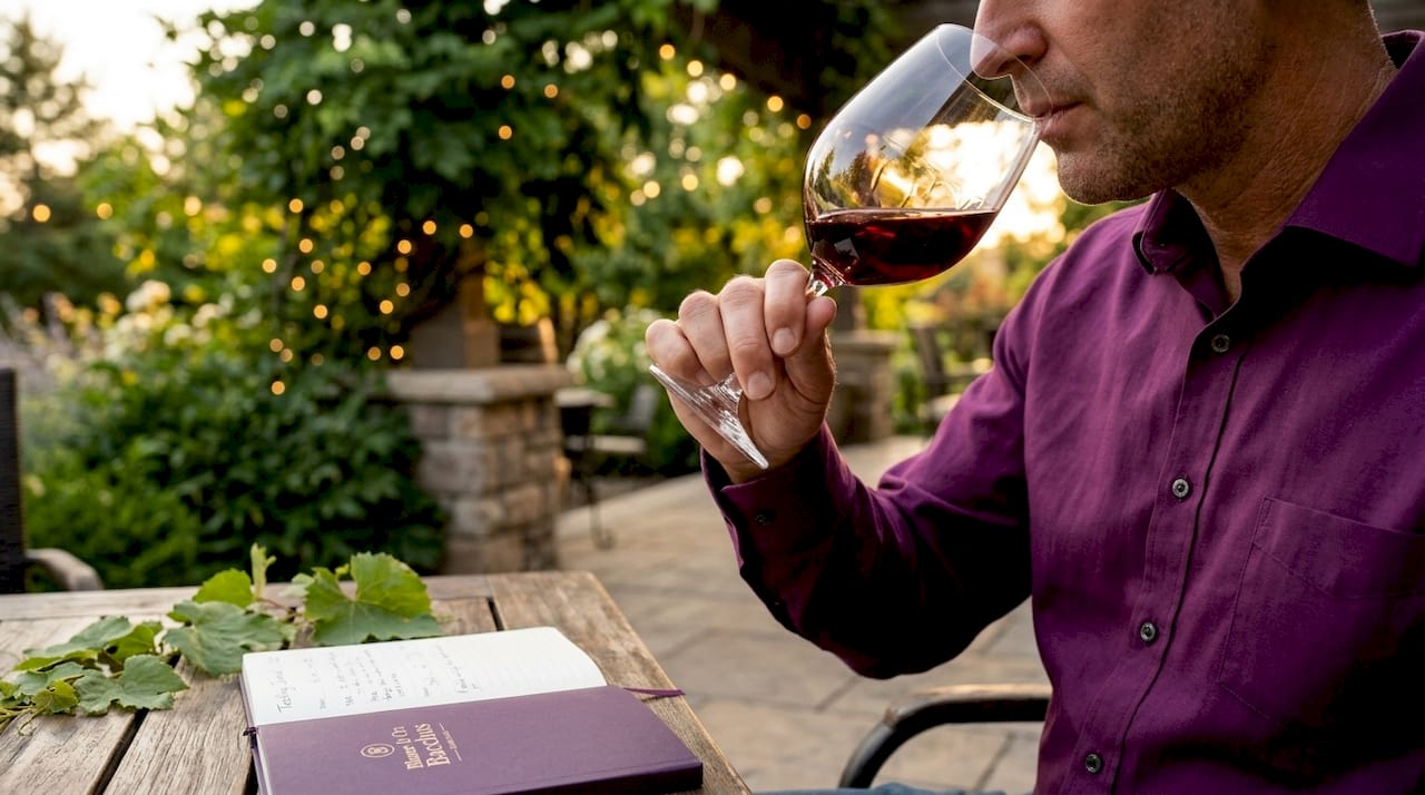 Hands swirling and tasting wine glass