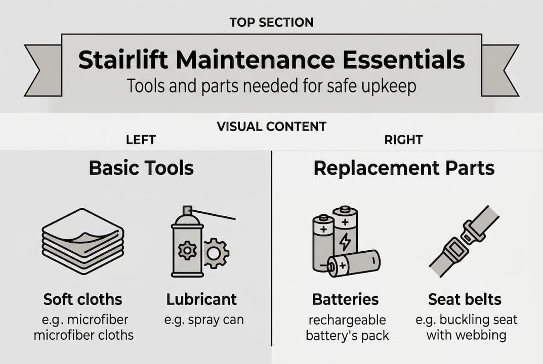 Infographic showing stairlift maintenance tools and parts