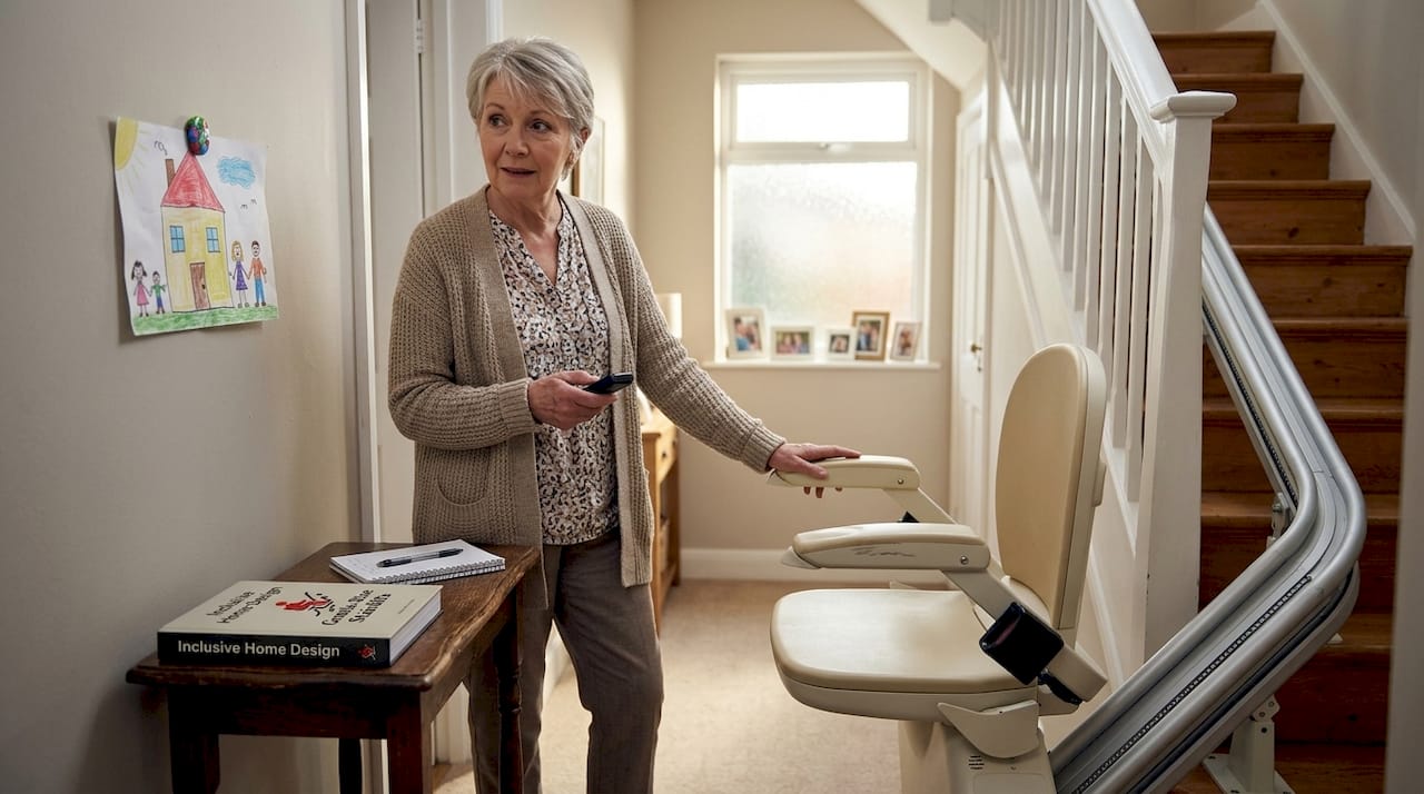 Woman listening to beeping Stannah stairlift