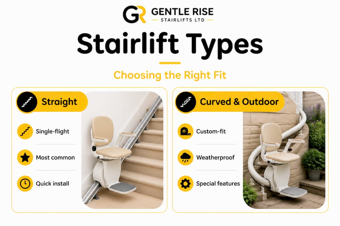 Infographic comparing stairlift types and features