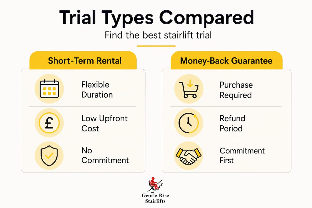 Infographic comparing stairlift trial types