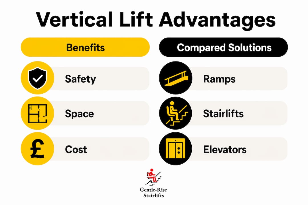 Infographic showing advantages of vertical lifts over alternatives