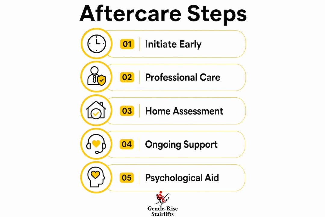 Infographic showing key aftercare steps in mobility recovery