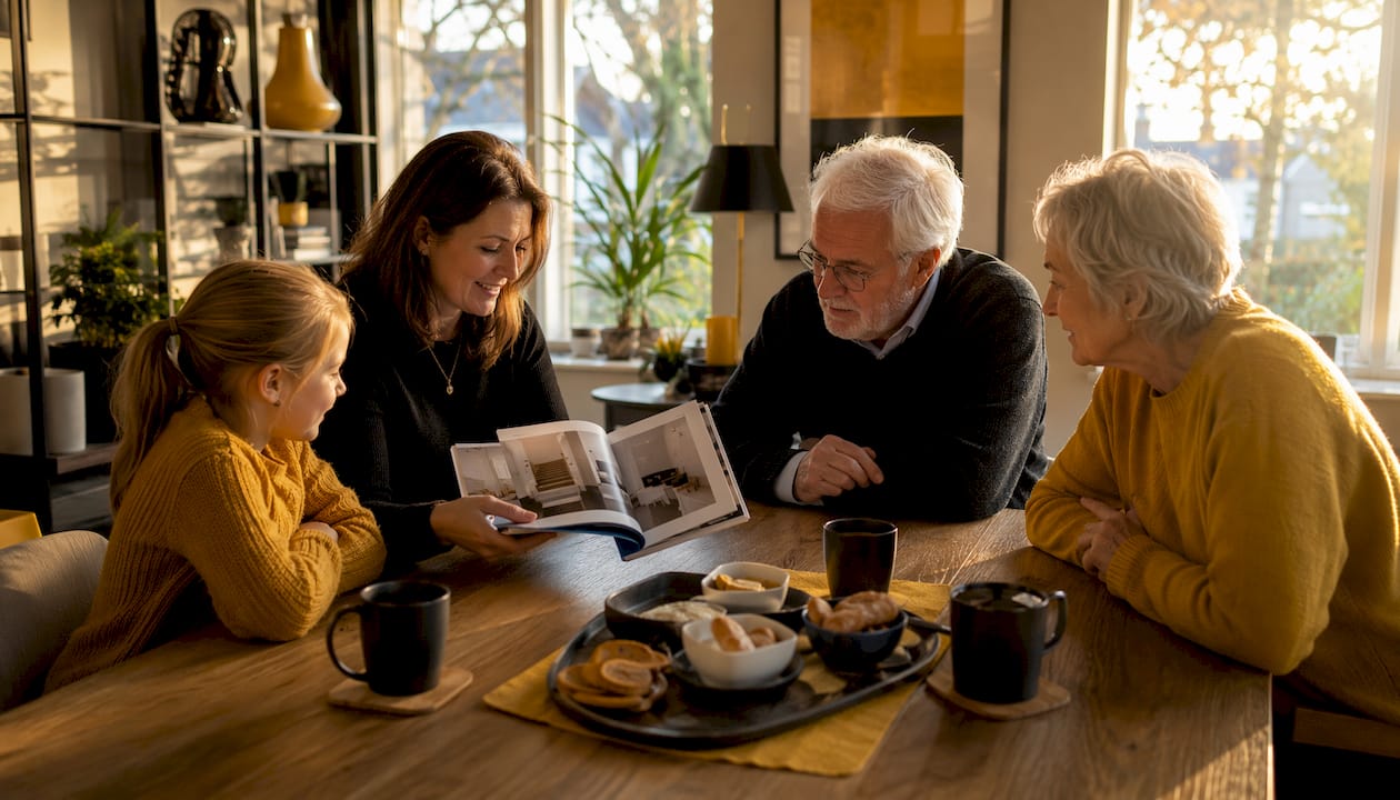 Family discussing mobility solutions indoors