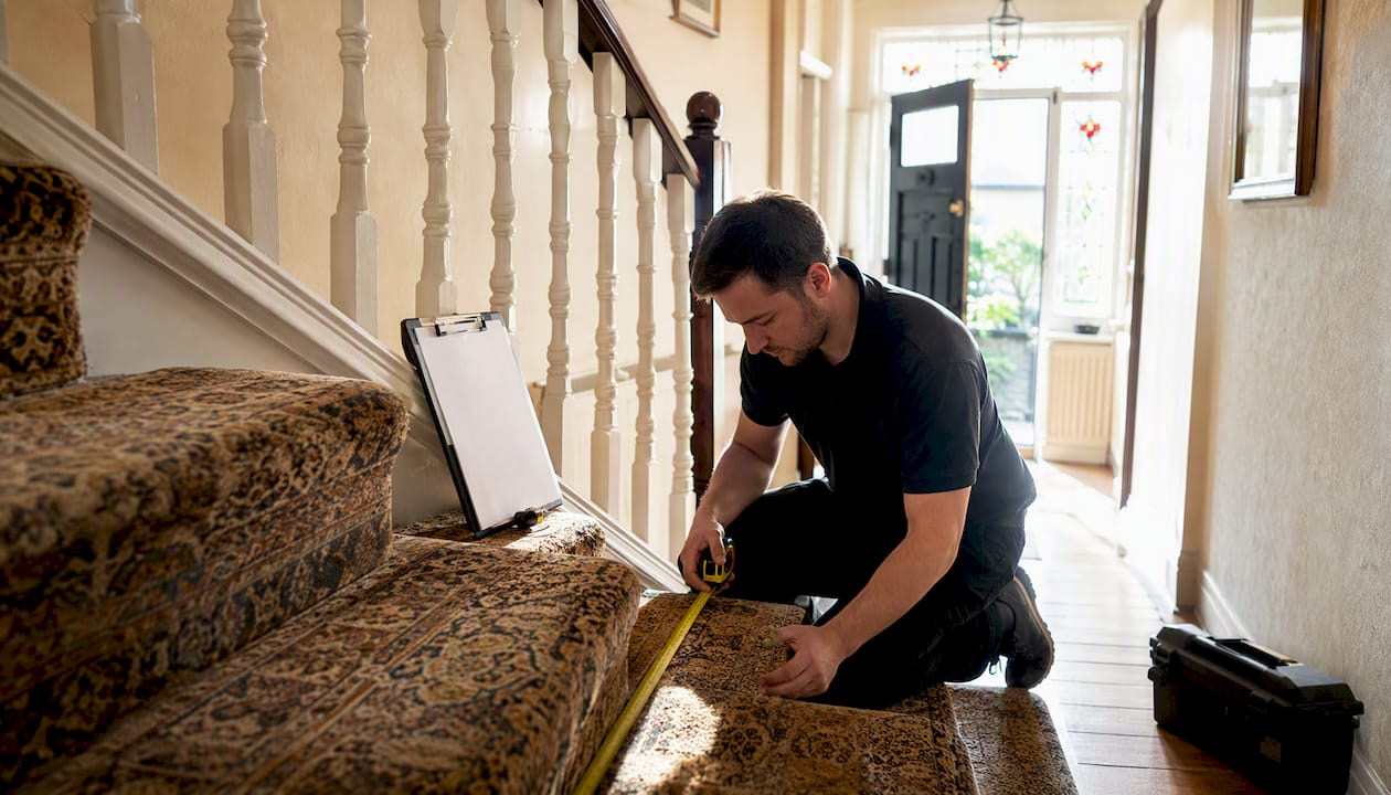 Assessor measuring staircase steps