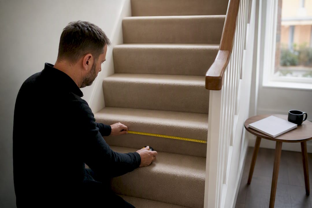 Homeowner photographing stairwell for quote
