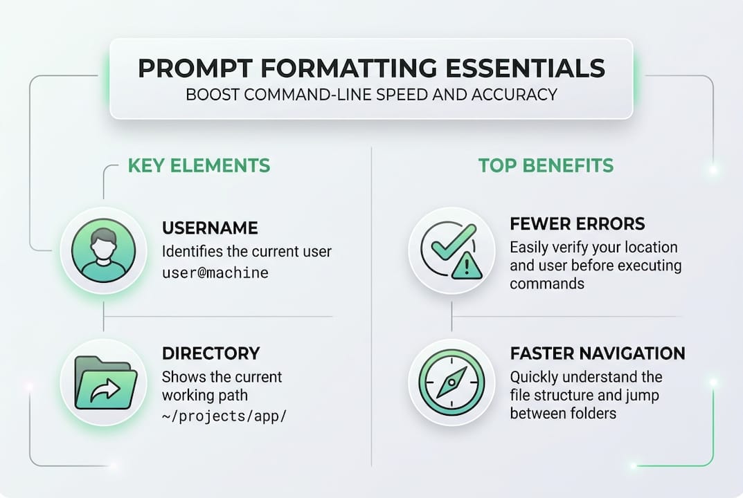 Infographic of prompt formatting benefits and elements