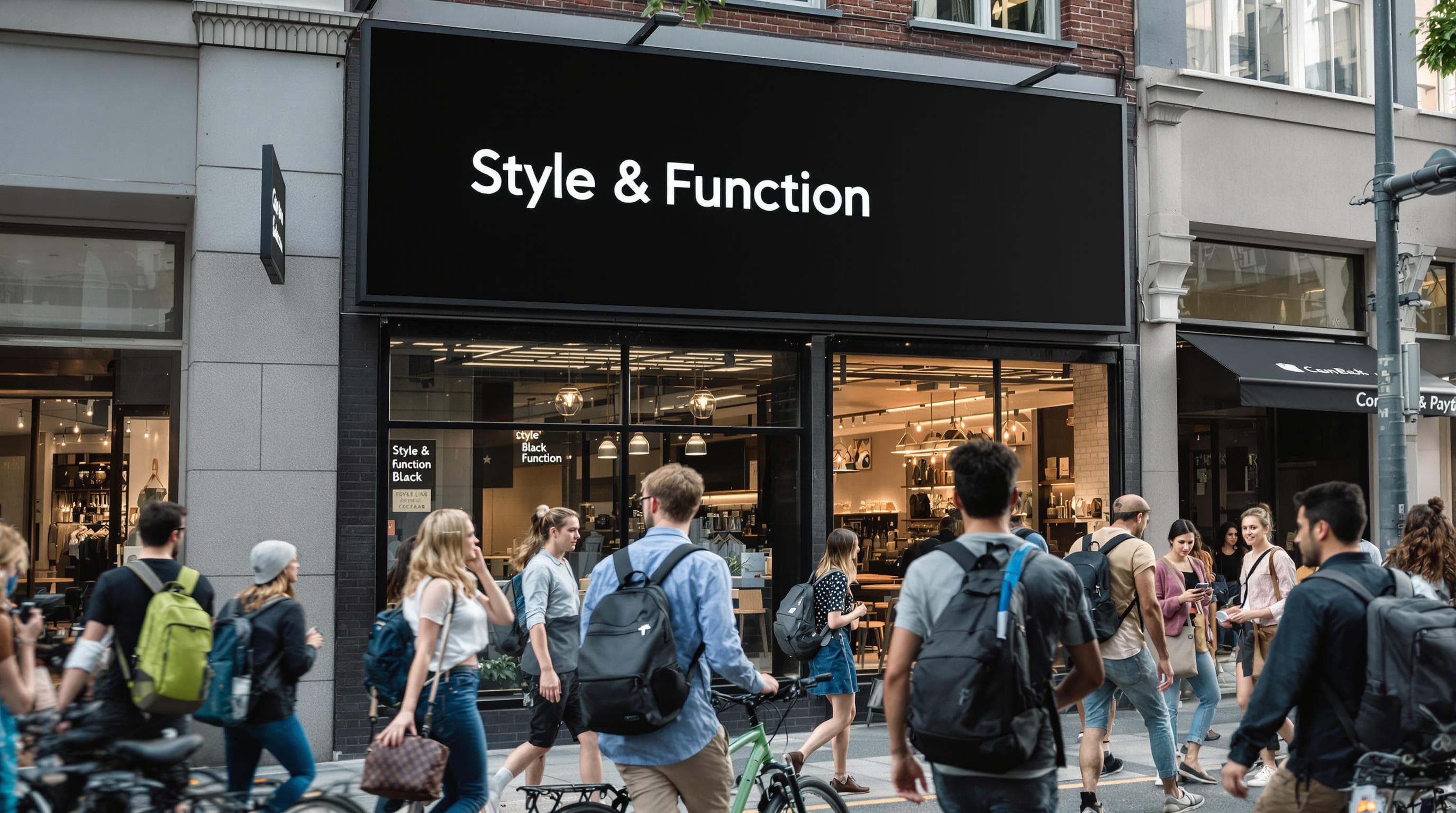 Urban professionals with backpacks and messenger bags in city street