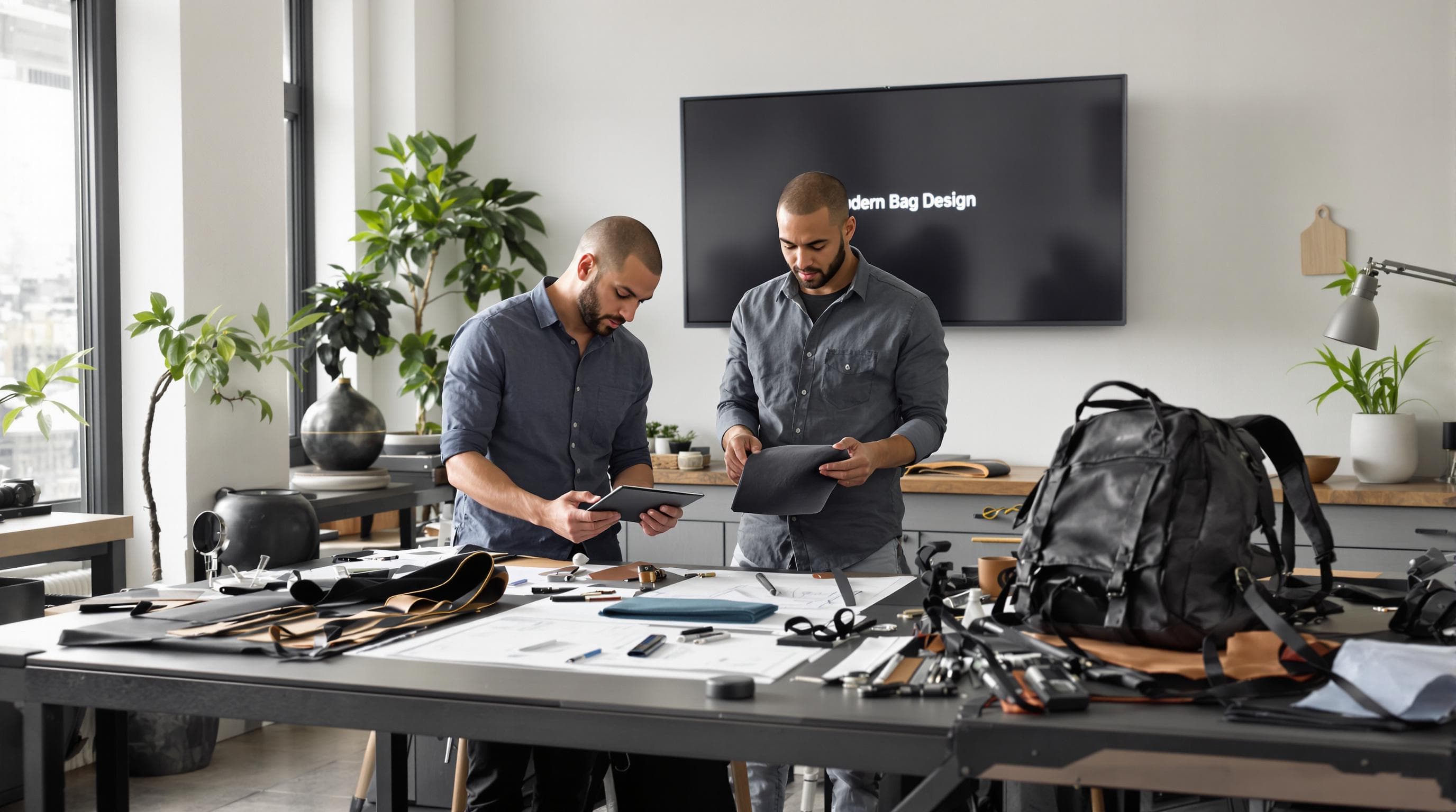 Designers developing ergonomic and modern leather handbags