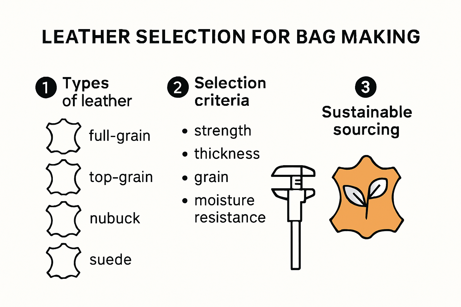 Leather selection process for making bags infographic