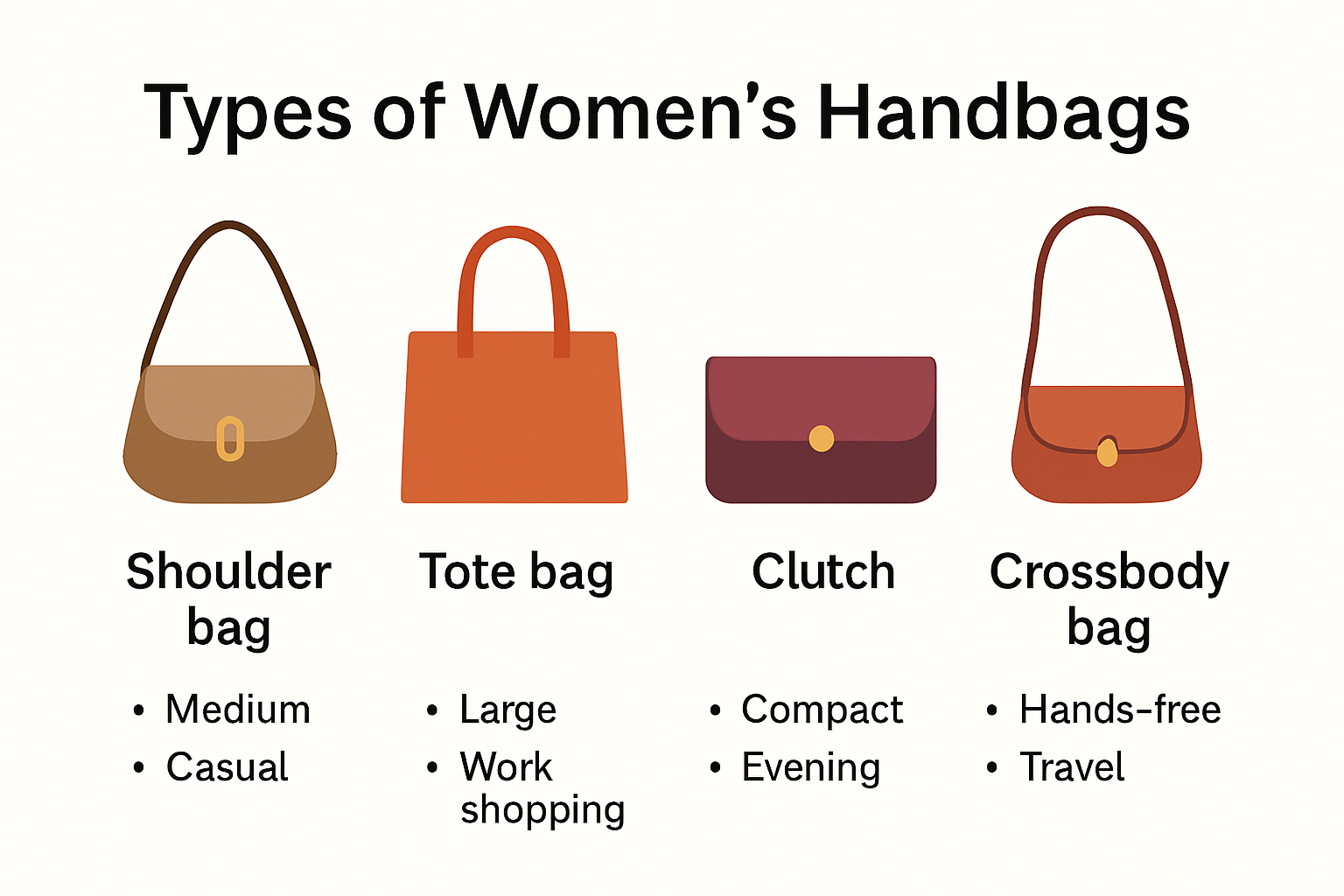 Infographic showing main types of women's handbags