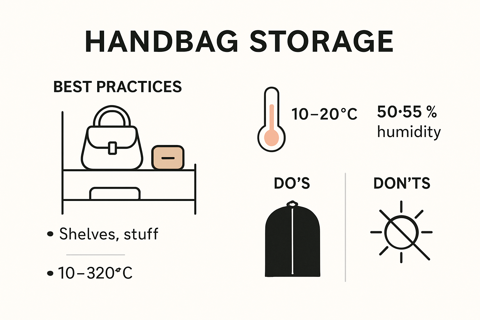 Infographic showing proper handbag storage tips and best practices