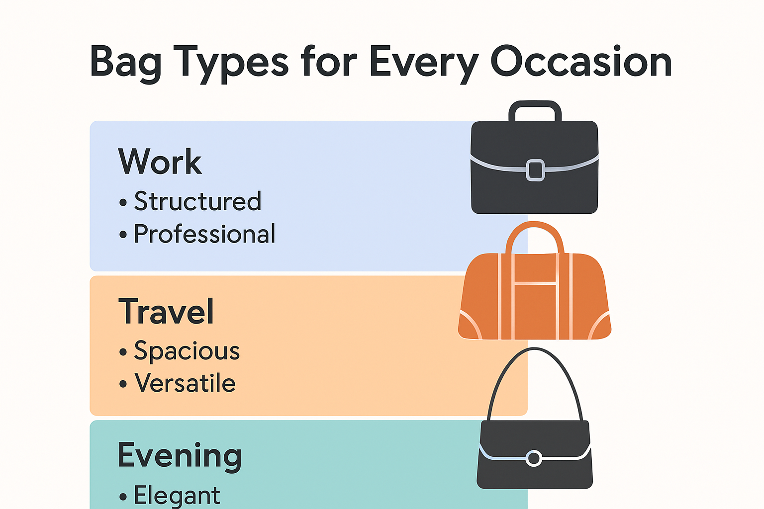 Infographic showing best bag types for different occasions