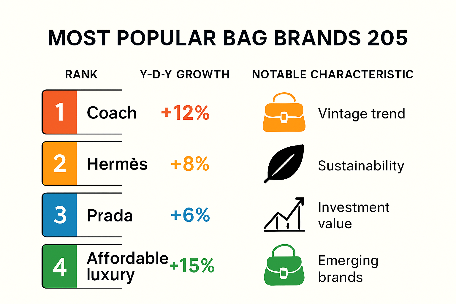 Bar chart ranking the most popular bag brands for 2025