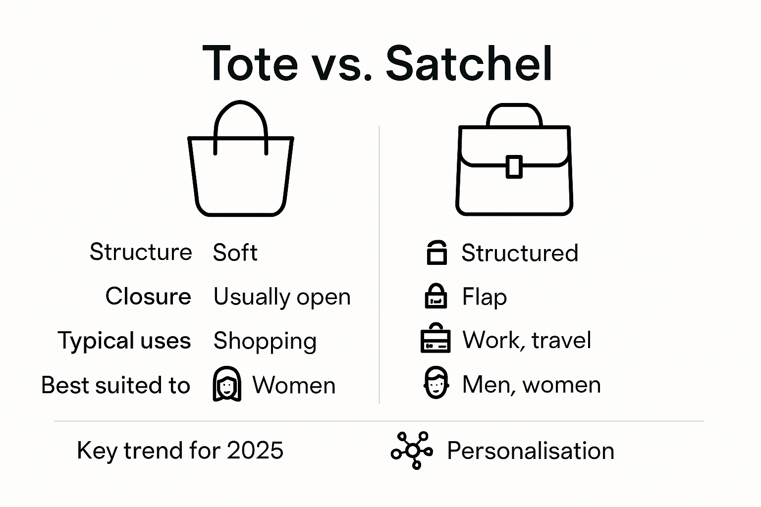 Visual comparison of tote and satchel features for professionals