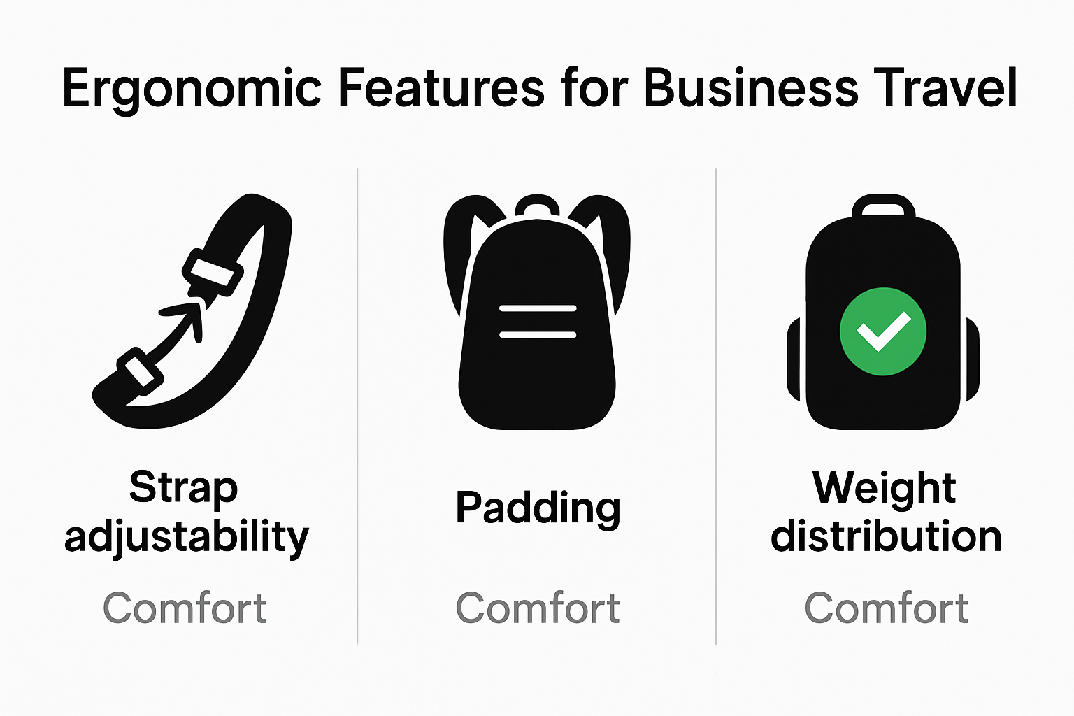 Infographic comparing ergonomic features in 2025 business travel bags