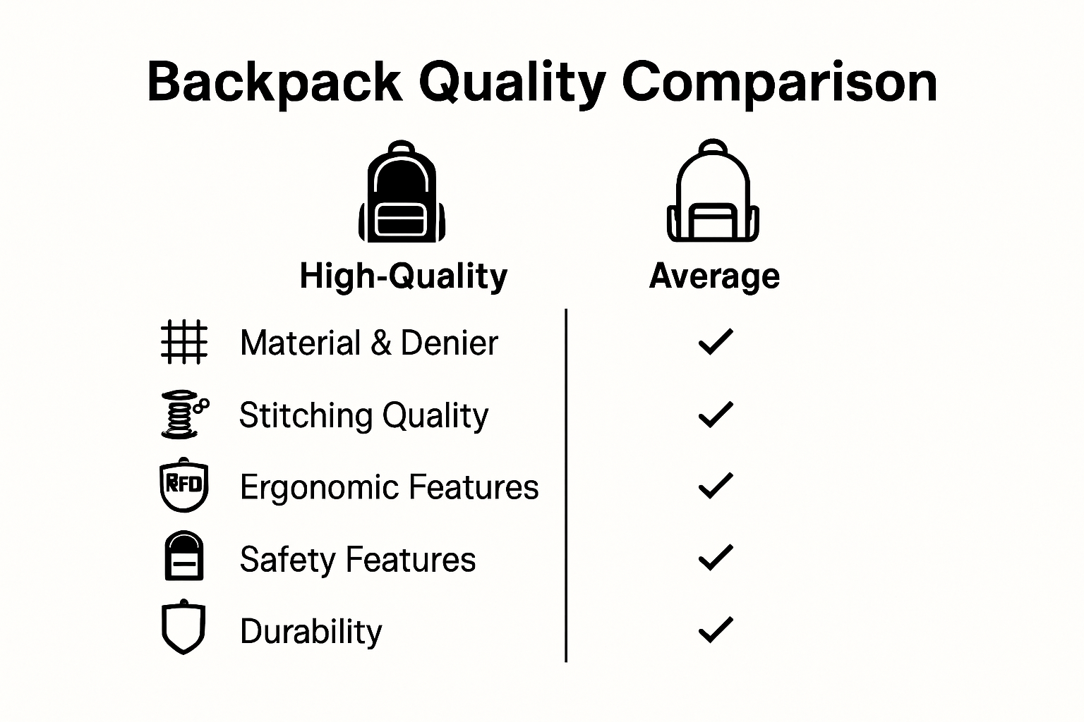 Infographic comparing backpack material, features, and durability