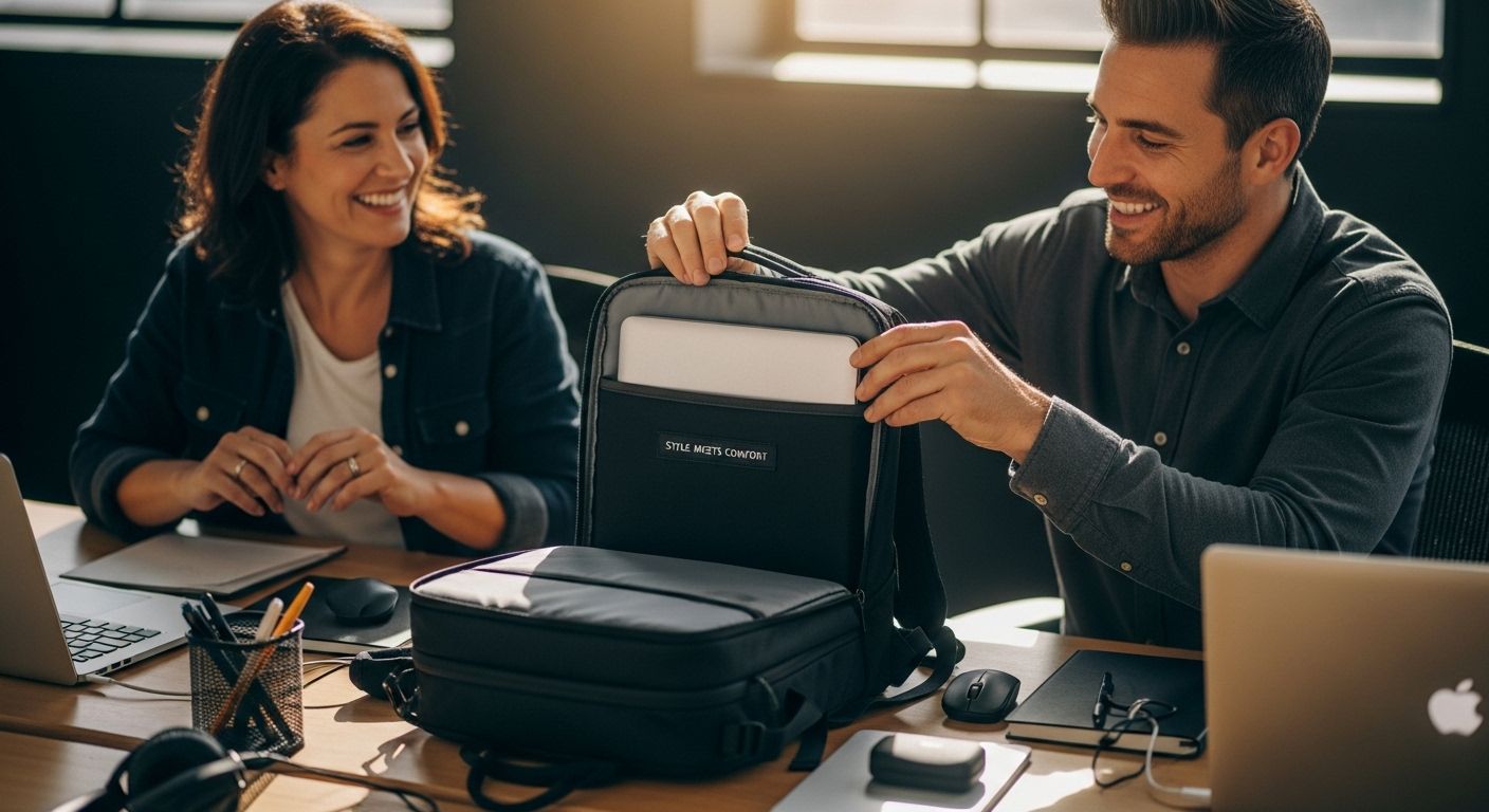 ergonomic backpack workspace setup