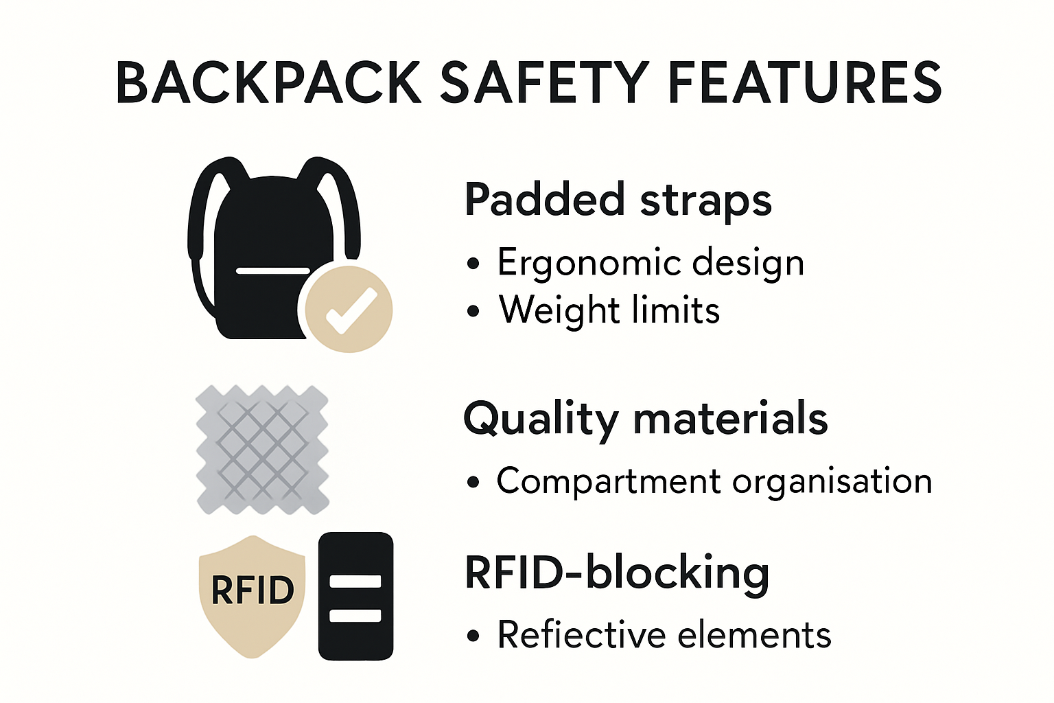 Infographic of key backpack safety and ergonomic features