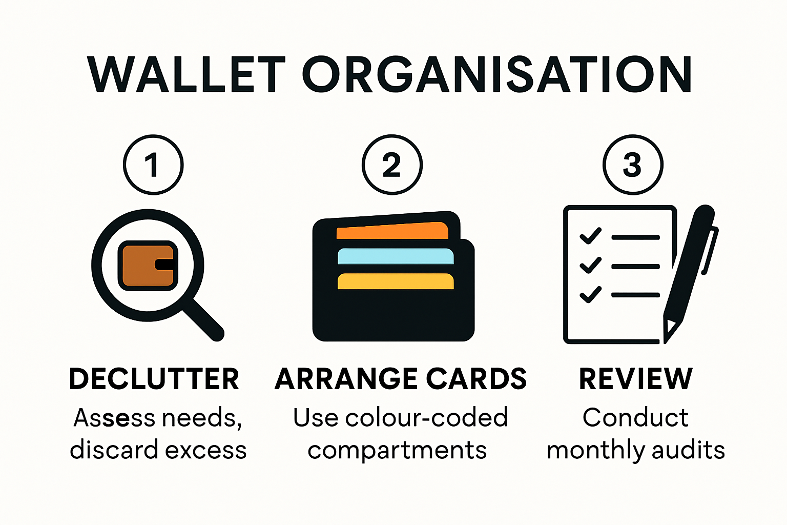 Visual steps to organise your wallet efficiently