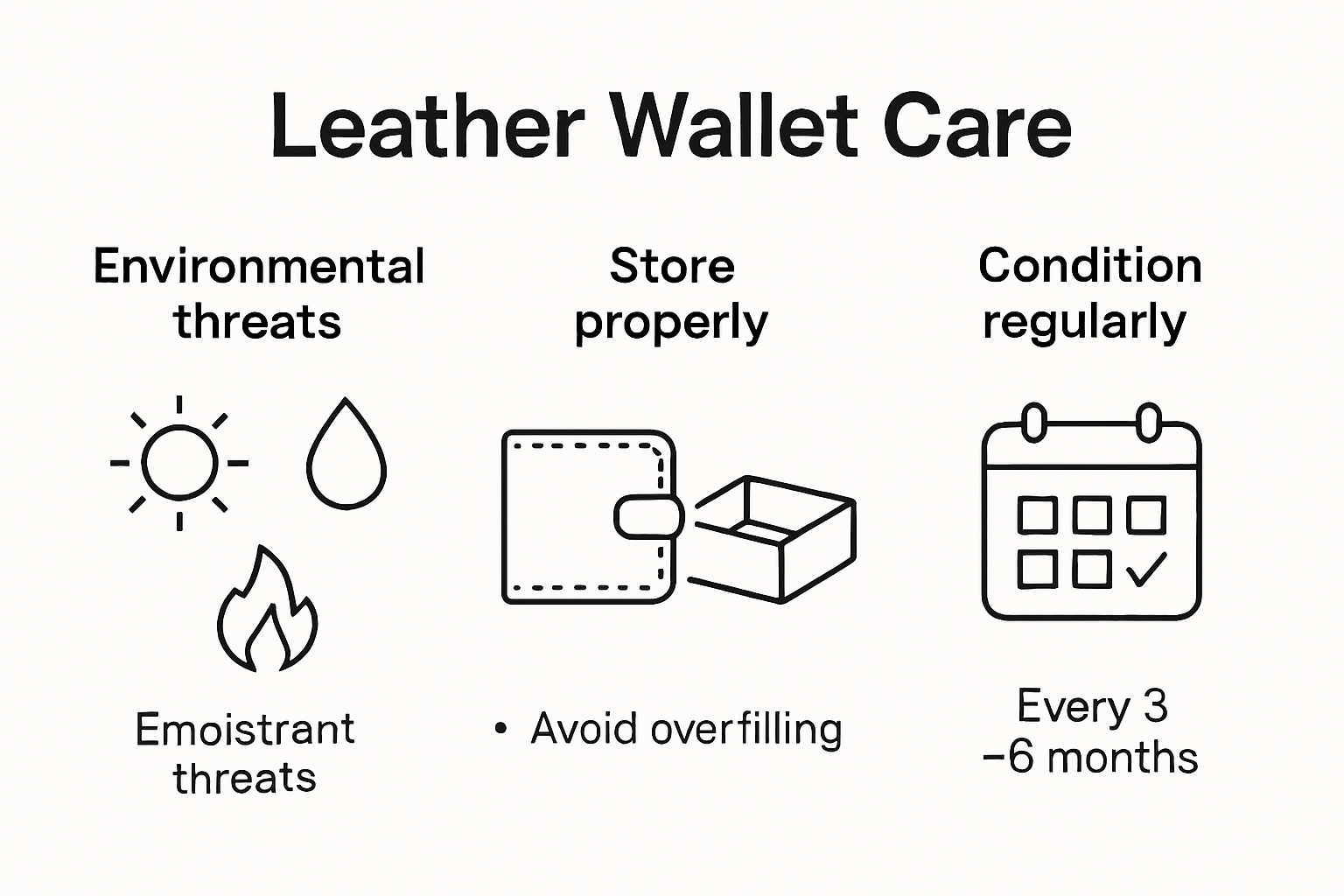 Infographic showing leather wallet care and maintenance tips