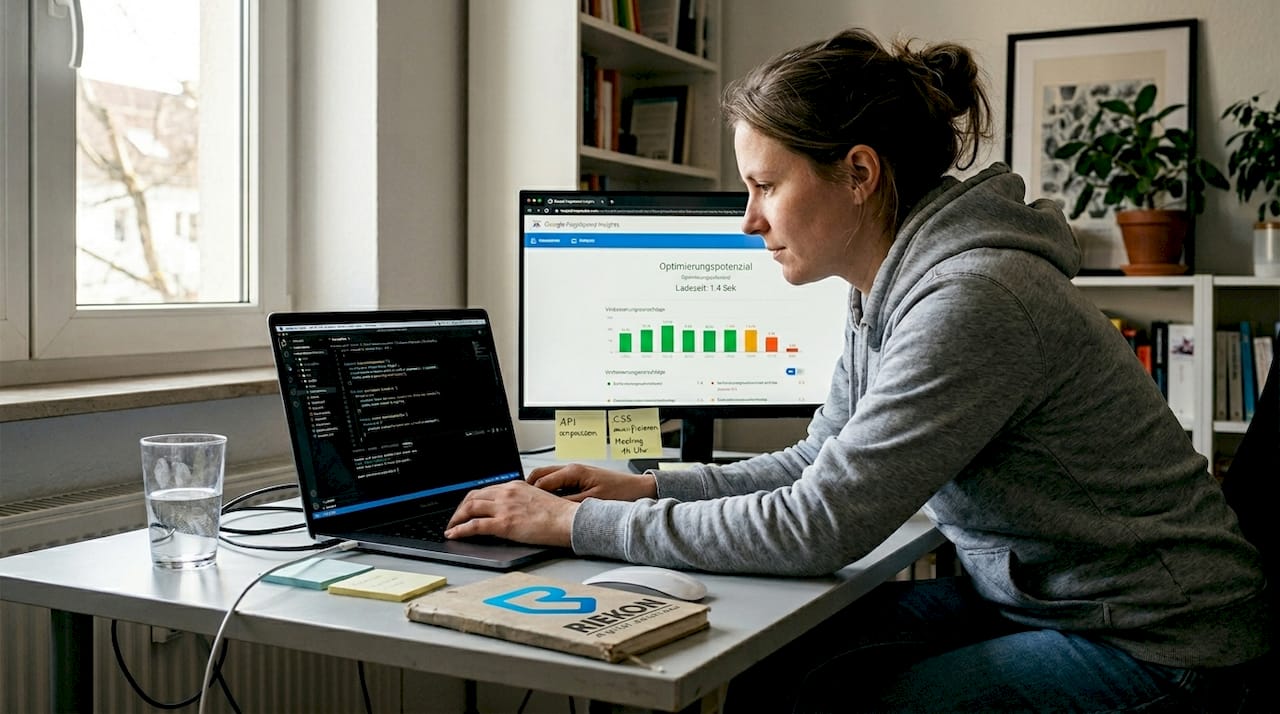 Ein Entwickler überprüft im Homeoffice die Leistungskennzahlen seiner Website.