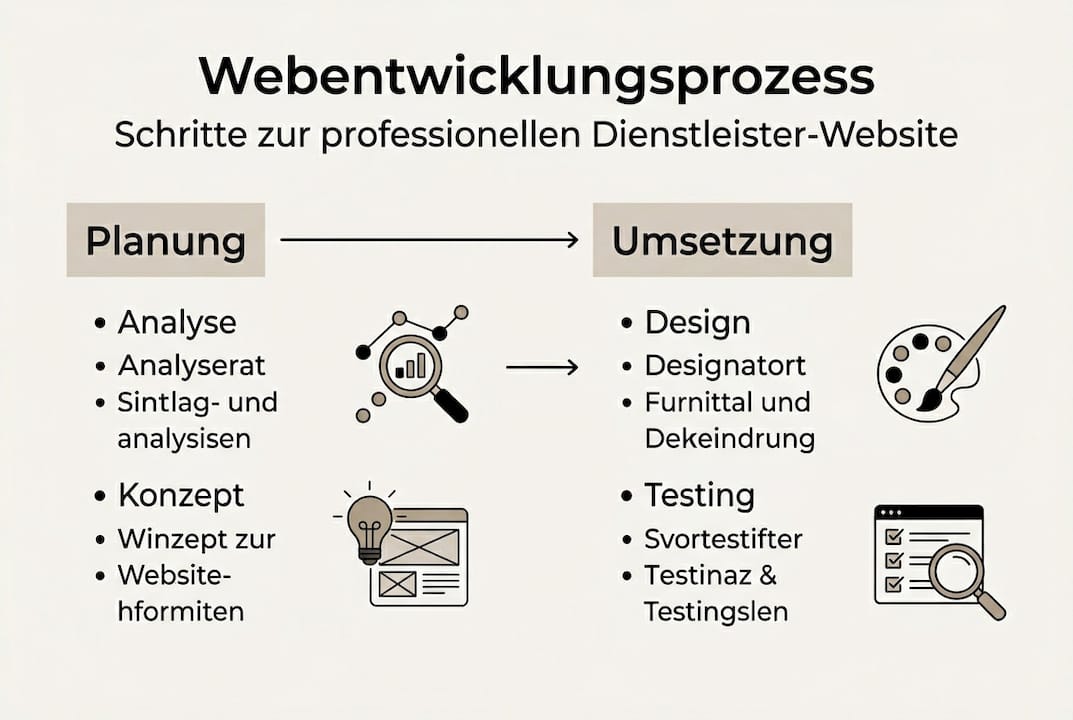 Die Infografik veranschaulicht den Ablauf der Webentwicklung Schritt für Schritt.