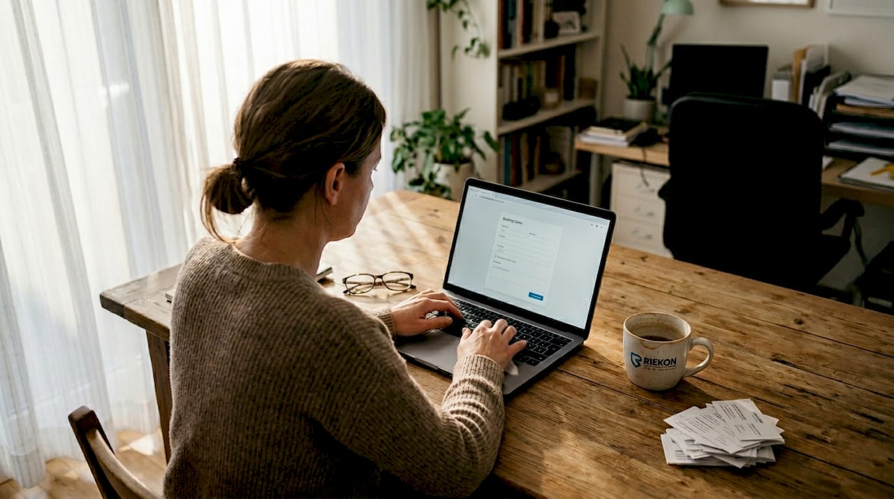 Die Rezeptionistin trägt Buchungen bequem über ein übersichtliches Online-Formular ein.