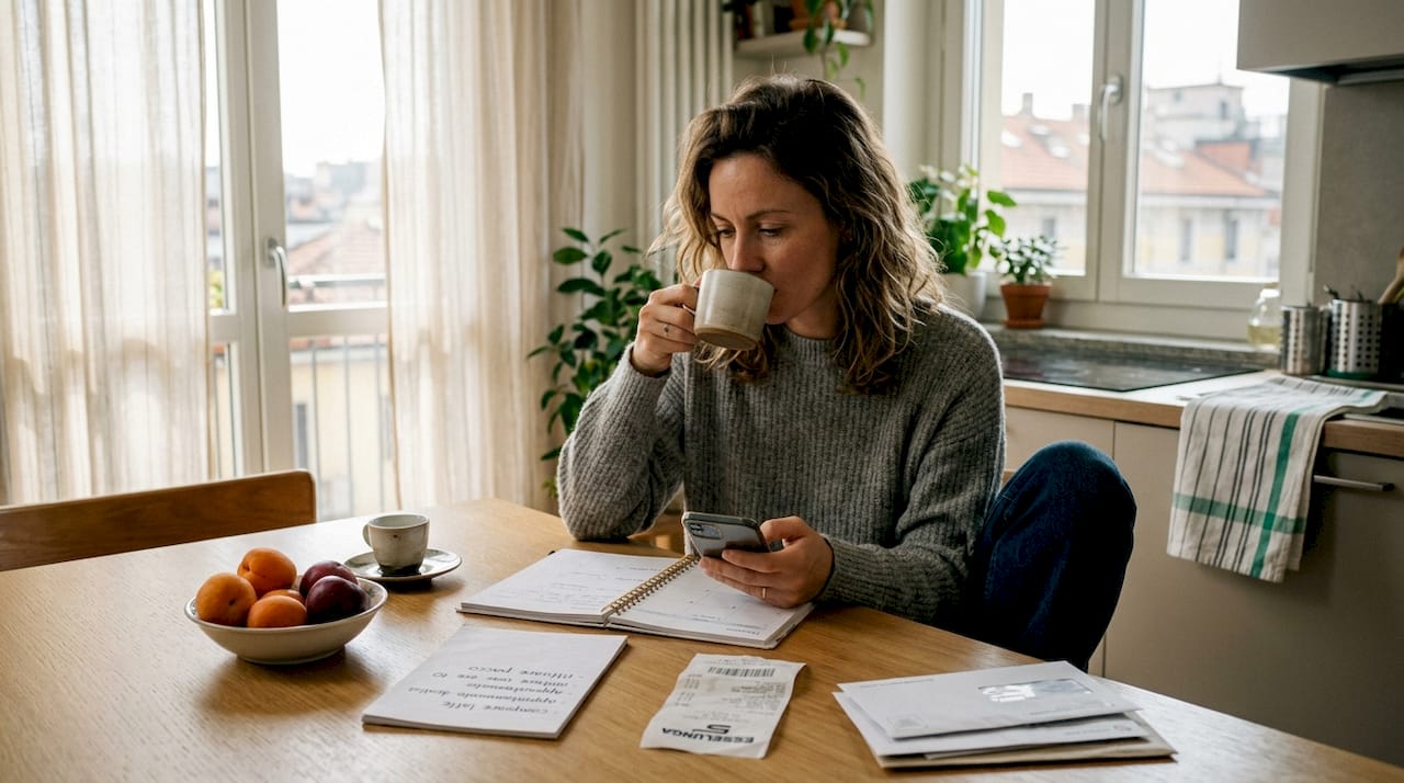 Donna che gestisce con serenità le piccole sfide quotidiane