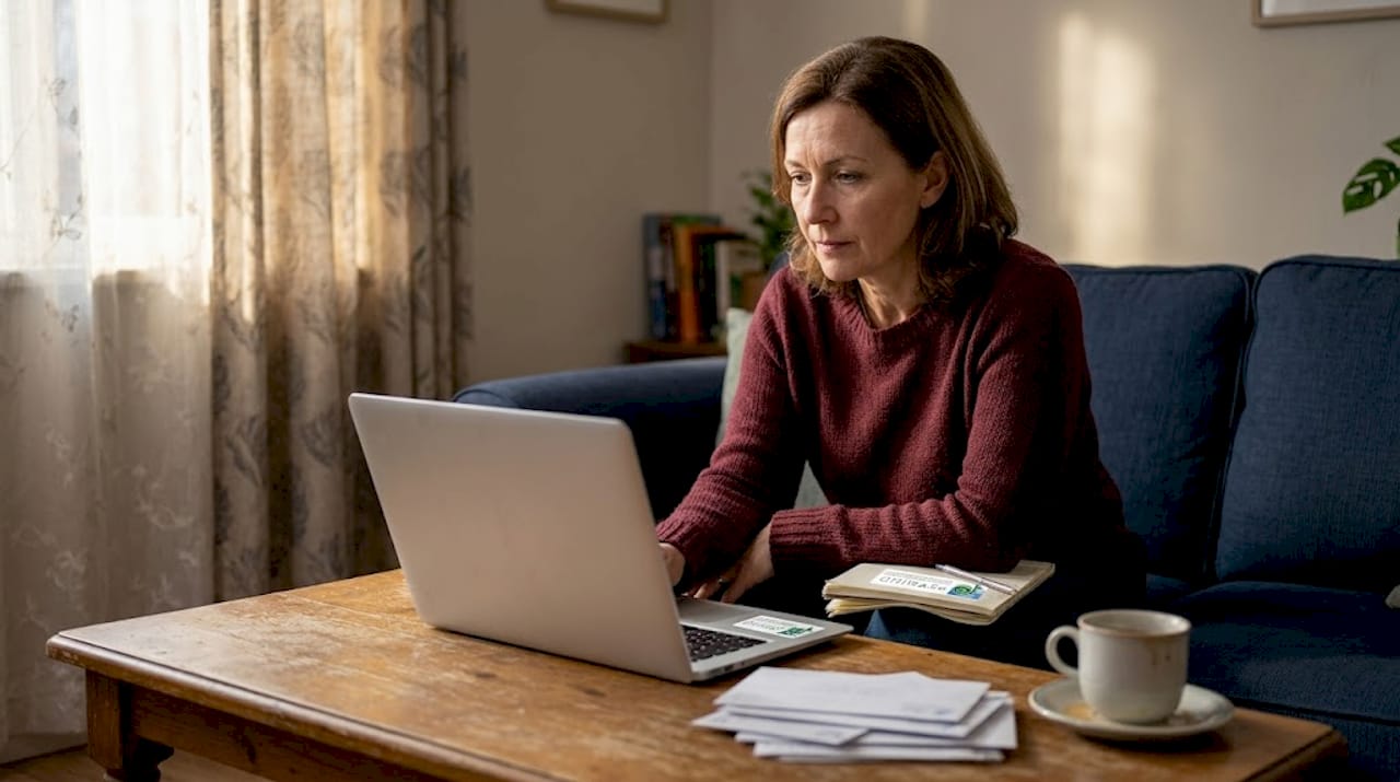 Una donna seduta in soggiorno, persa nei suoi pensieri mentre cerca di capire come gestire lo stress che la sta tormentando.