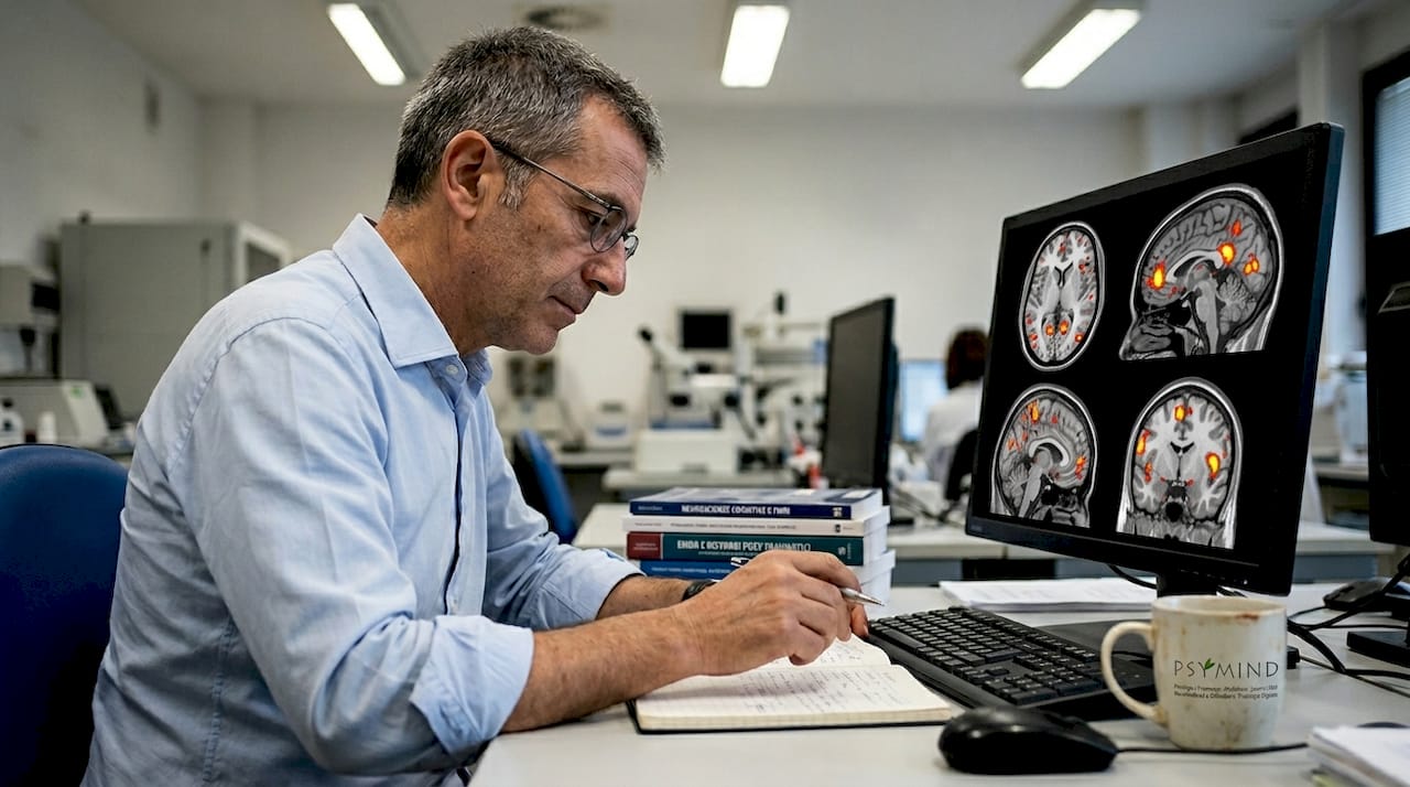 Un ricercatore analizza le immagini cerebrali ottenute tramite risonanza magnetica funzionale.