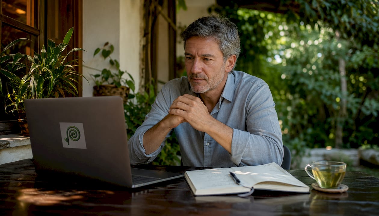 Un uomo partecipa a una seduta di psicoterapia online comodamente da casa
