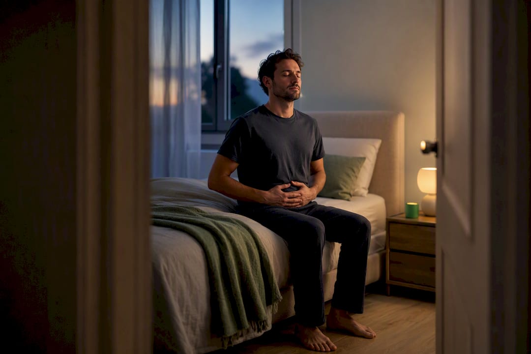 Adulto che pratica meditazione prima di andare a dormire