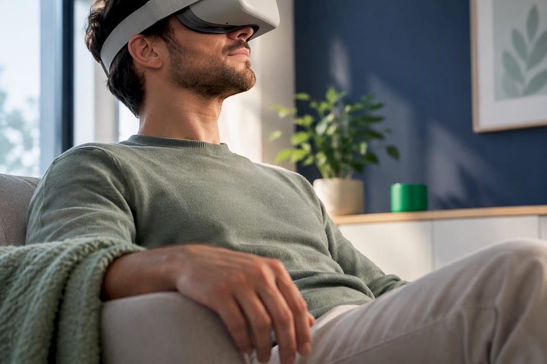 Adulto che pratica mindfulness in VR