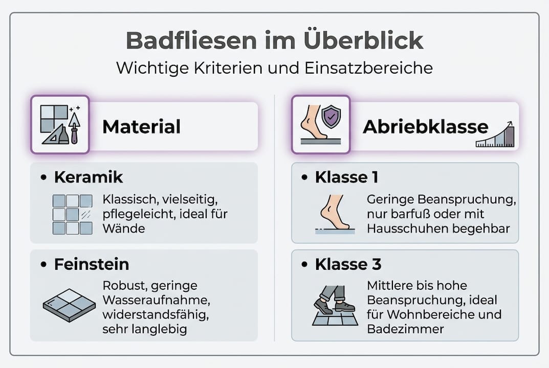 Übersicht: Materialien und Abriebklassen von Badfliesen