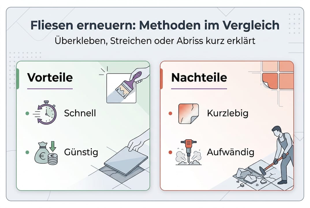 Infografik: Methoden im Vergleich – Fliesenlegen bei der Sanierung