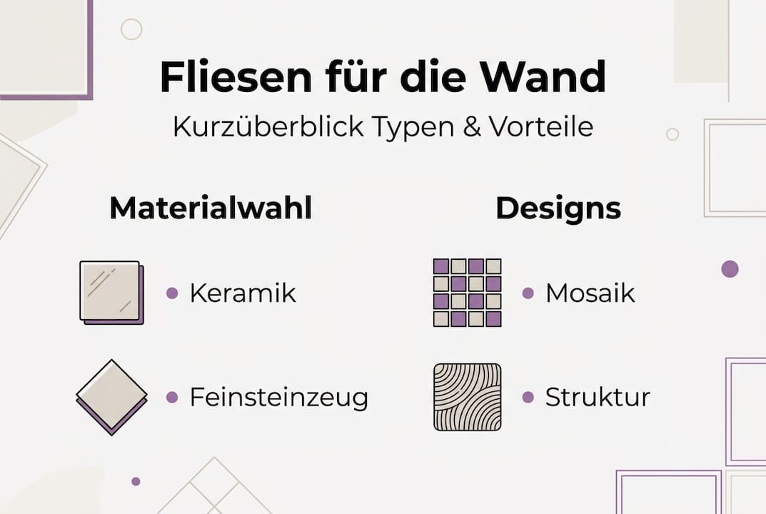 Infografik: Überblick über verschiedene Fliesenarten und Designmöglichkeiten