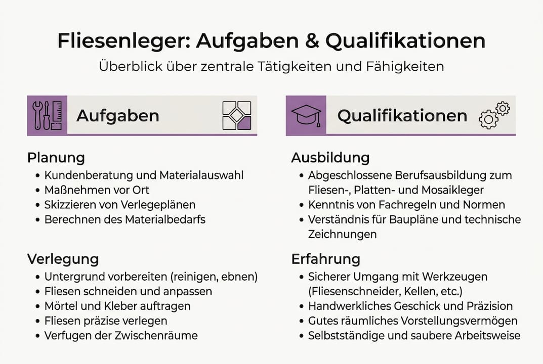 Überblick: Aufgaben und Qualifikationen im Fliesenleger-Handwerk – anschaulich dargestellt in einer Infografik