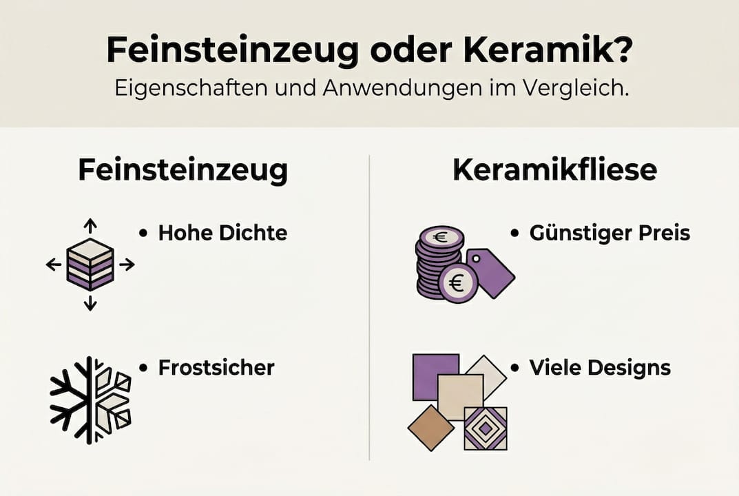 Übersicht: Die wichtigsten Merkmale von Feinsteinzeug und Keramik auf einen Blick